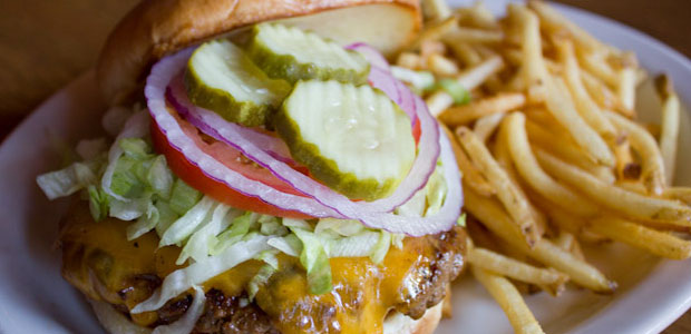 Juicy cheddar bacon burger